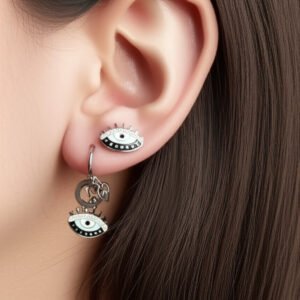 Nazarlı Çelik Küpe Göz temalı Tarz Model Gotik Kalp Detaylı