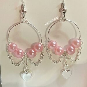 Vintage incili pembe zincir küpe w