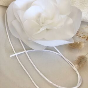 Kadın Kumaş Çiçek Choker Kolye, Gül Kolye, Bağcıklı Choker Tasma Kolye,Çiçekli Choker Kolye