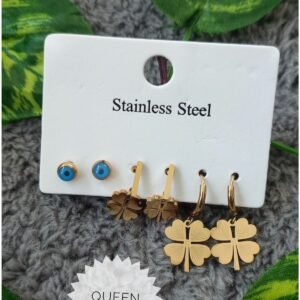 3lü Set Yonca Çelik Küpe