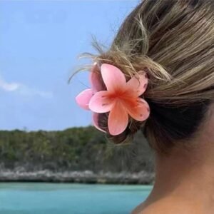 Pembe Lotus Çiçek Parlak Akrilik Kadın Mandal Toka