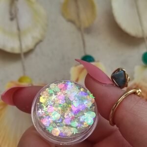 Glitter jel far simli beyaz-şefaf yansımalı&kalpli