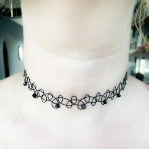 Siyah Kristal Taşlı Choker Tattoo Tasma Kolye