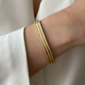 Kadın Çelik Gold Renk Simli Işıltılı Tasarım Kelepçe Bileklik
