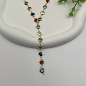 Renkli Kristal Taşlı Y Kolye 60cm (kalp)