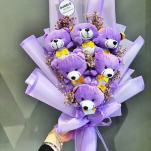 Teddy Bear Mor Ayıcık Çiçek Buketi