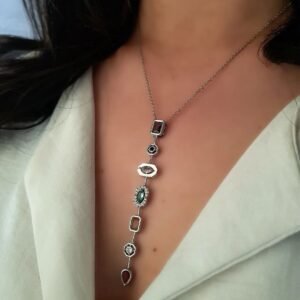 7 element çok renkli taşlı çelik y kolye kararma yapmaz çelik y kolye zirkon taşlı y kolye GÜMÜŞ