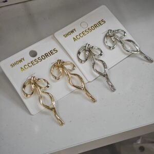 Gold Fiyonk Küpe, Fiyonk Çelik Küpe, Altın Renk Fiyonk Çelik Küpe
