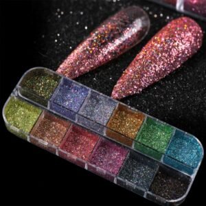 12'li Glitter Sim Seti Makeup Nail Art Resin Art Kalıcı Oje Protez Tırnak Süsleme Göz Makyajı