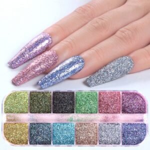 12'li Glitter Set Nail Art Resin Art Tırnak Süsleme Kalıcı Oje Protez Tırnak Süsleme Göz Makyajı