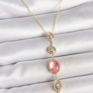 Pirinç Zincir Pembe Gold Renk Zirkon Taşlı Y Kolye - Tj-Bko10231