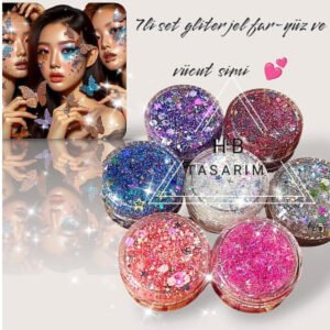 Glitter Jel Far Simli Jel Far Set Parlak Glitter Göz Farı Vücut Ve Saç Simi