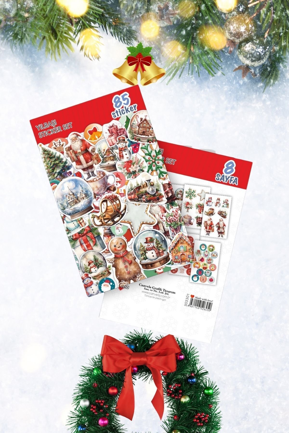 Yılbaşı Noel Baba Kar Küresi Kar Tanesi Sticker Book Kuşe Sticker Laptop Kaykay Etiket Paketi