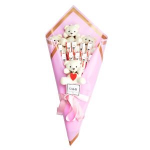 Teddy Bear Flowers Pembe Sevgisi Çikolatalı Ayıcık Çiçek Buketi
