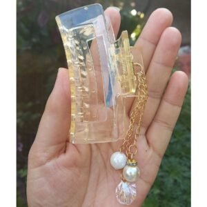 Şeffaf Incili Dikdörtgen Model Sarı Renk Mandal Toka (8,5 Cm)