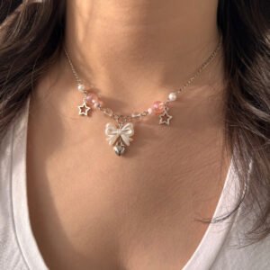Coquette Fiyonk Yıldız Tasarım Çelik Kolye, y2k Fairycore Pinterest Çelik Zincir Kolye