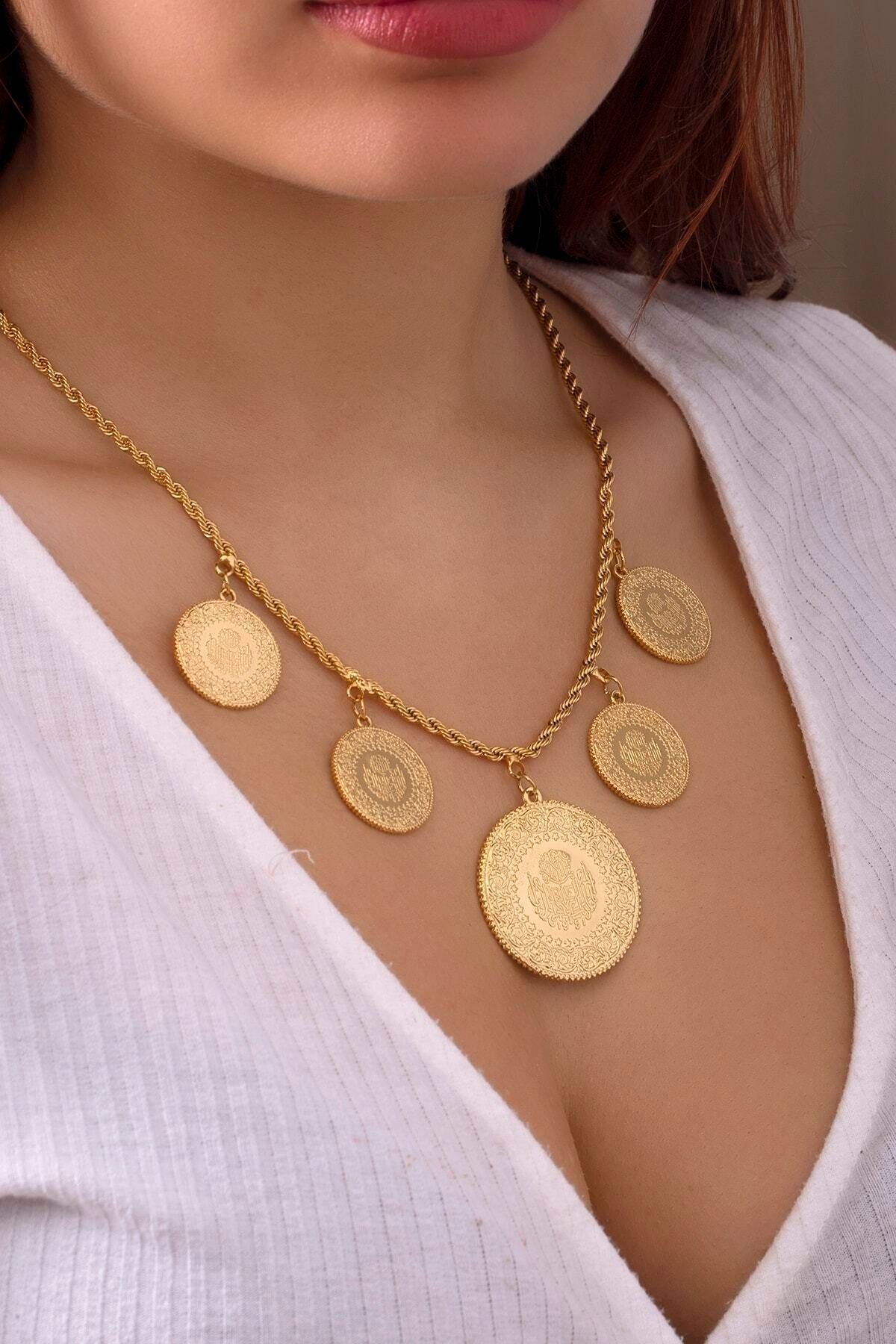 Bby13 Altın Kaplama Beşi Bir Yerde Kolye (halat Zincirli)