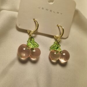 Şeffaf Pembe Kiraz Küpeler / Pink Cherry Earring