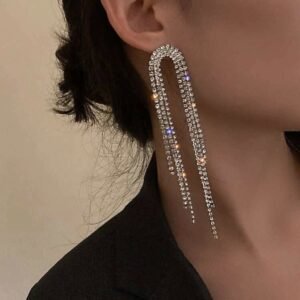 Taşlı Püsküllü Sallantılı Abiye Küpe