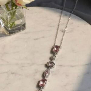 Trend Model Çelik 7 Element Pembe Taşlı Y Kolye Gold/ Yedi Elementli Özel Tasarım Silver Kolye