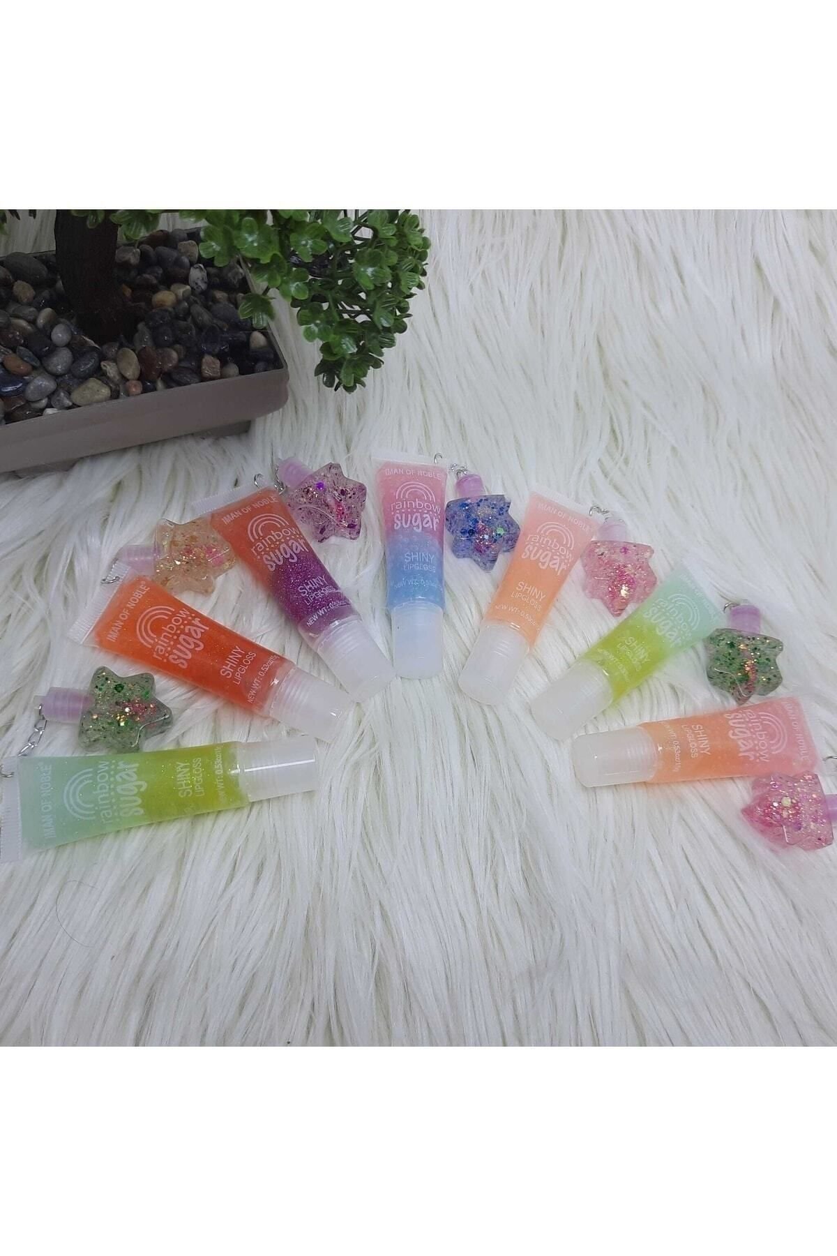 Gökkuşağı Dudak Parlatıcısı Yıldızlı Rainbow Shiny 6 Adet Lip Gloss Lip Balm Lip Oil Shiny Glitter - Görsel 2