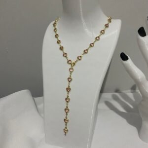 PEMBE KALP DETAYLI GOLD Y KOLYE