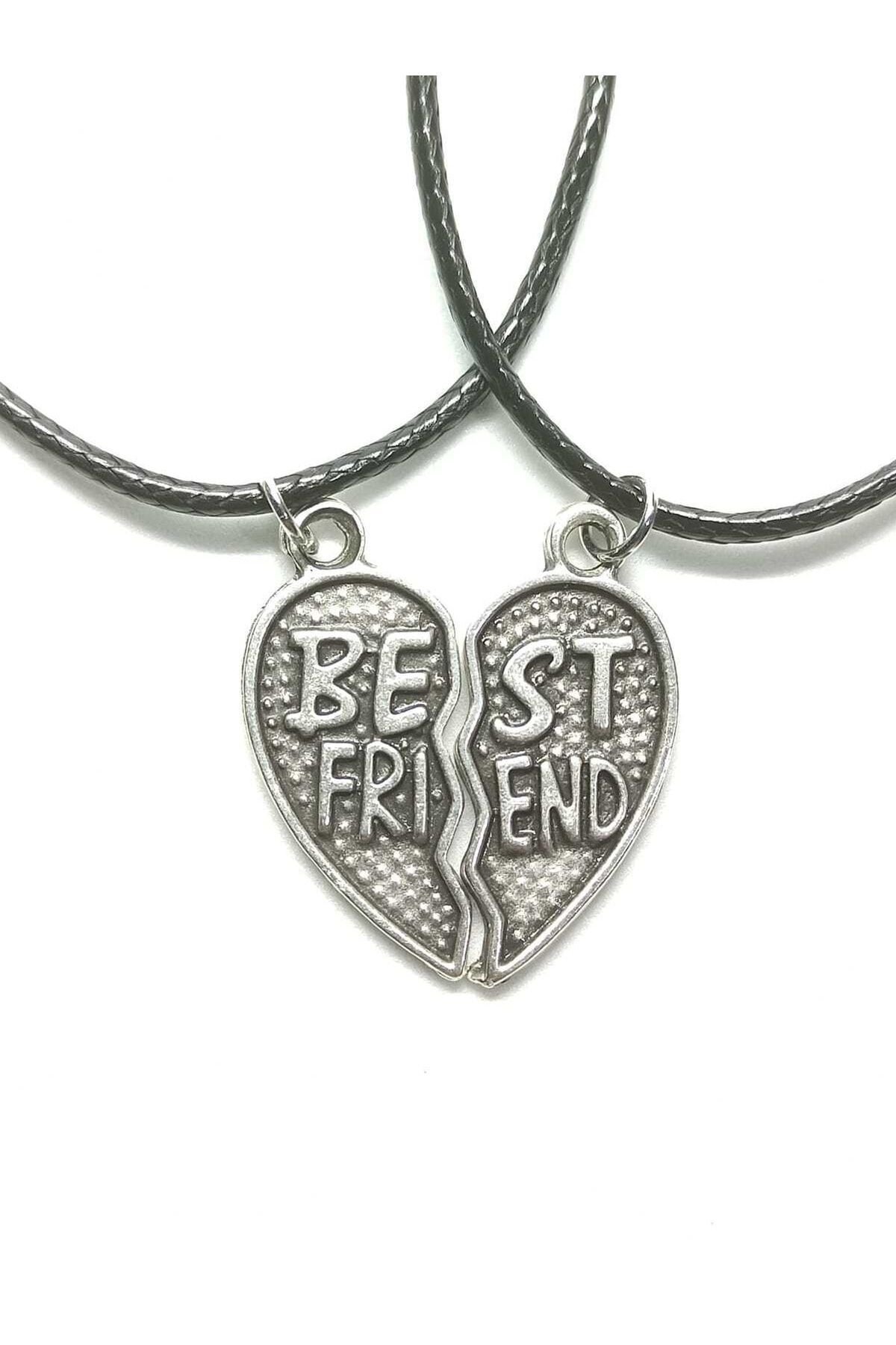 Antik Gümüş Kaplama Kalp 2'li Bff Best Friends Arkadaşlık Kolyesi Model 2. Çocuk Genç Kolye