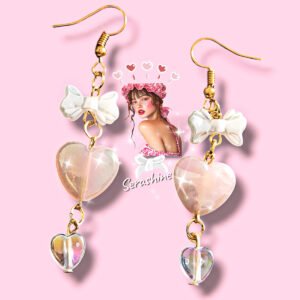 Pink heart earrings& tasarım pembe küpe