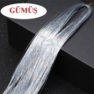 Saç Simi Gümüş - Saça Pratik Bağlanan Hair Tinsel 110-120 Cm Uzunluğunda
