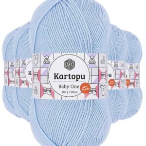 5 Adet Baby One Tüylenmeyen El Örgü İpi Yünü Mavi K544