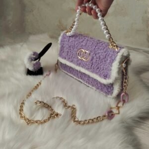 Lila Peluş-tüylü Trend Kışlık Şık Inci Saplı Özel Tasarım Kadın Omuz&el Çantası + Küpe Hediyeli