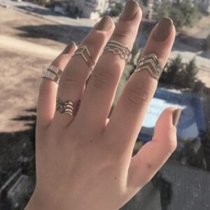 Kadın 5 Li Gümüş Vintage Eklem Yüzük Seti Ayarlanabilir