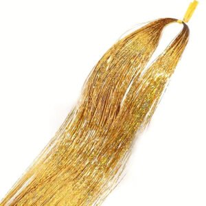 Hair Tinsel Saç Simi / Sarı Saç Simi / 200 Tel 120 cm/ Simli Saç Kaynak / Örmeli Saç Aksesuarı