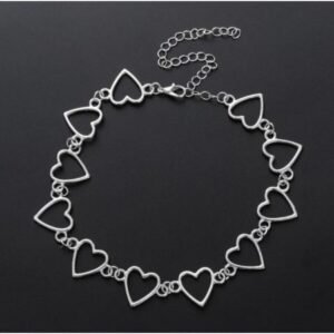 Gri Kalp Metal 35 cm Zincirli Choker Kolye Takı