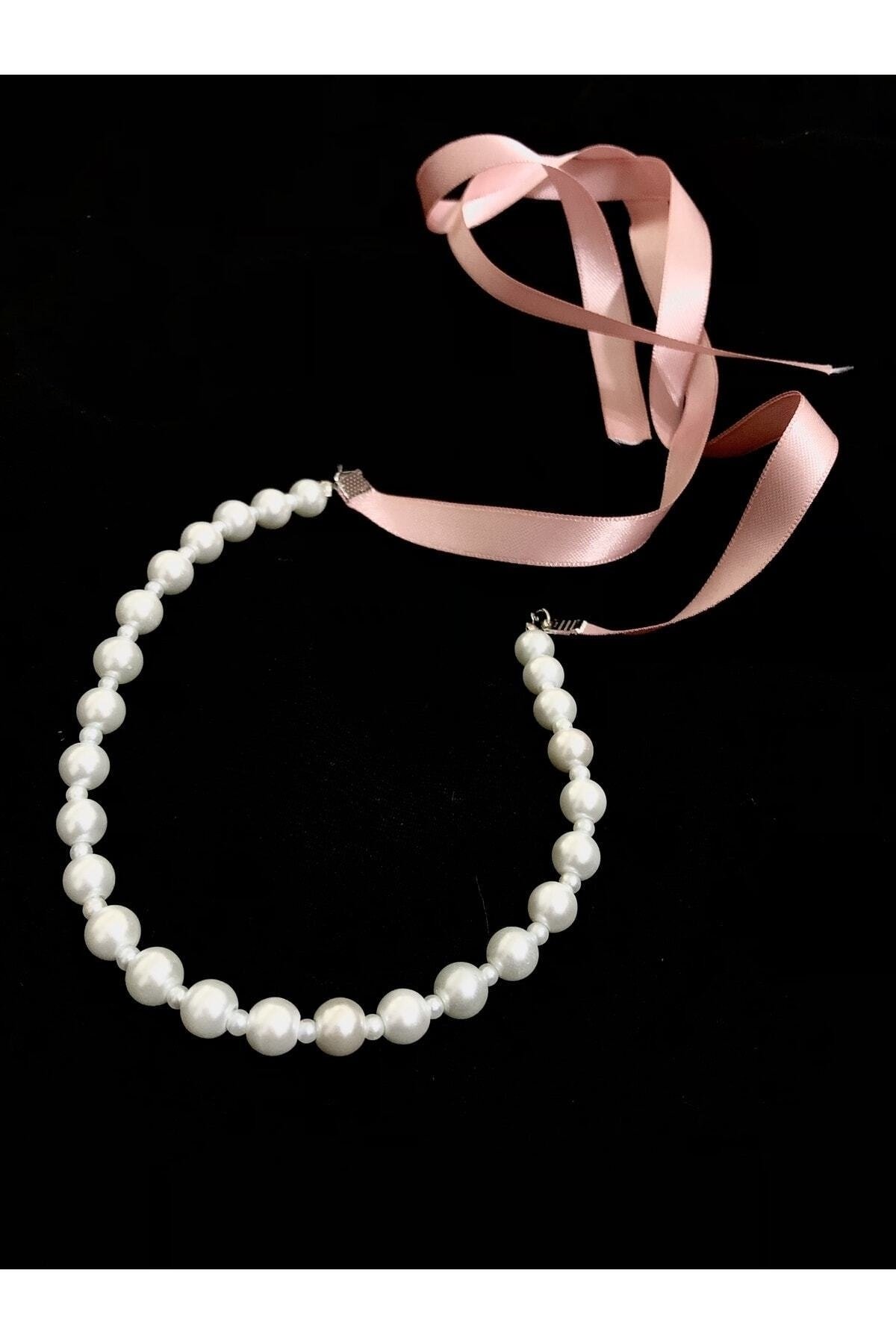 Cam Inci Pembe Kurdeleli Choker Kolye - Görsel 2