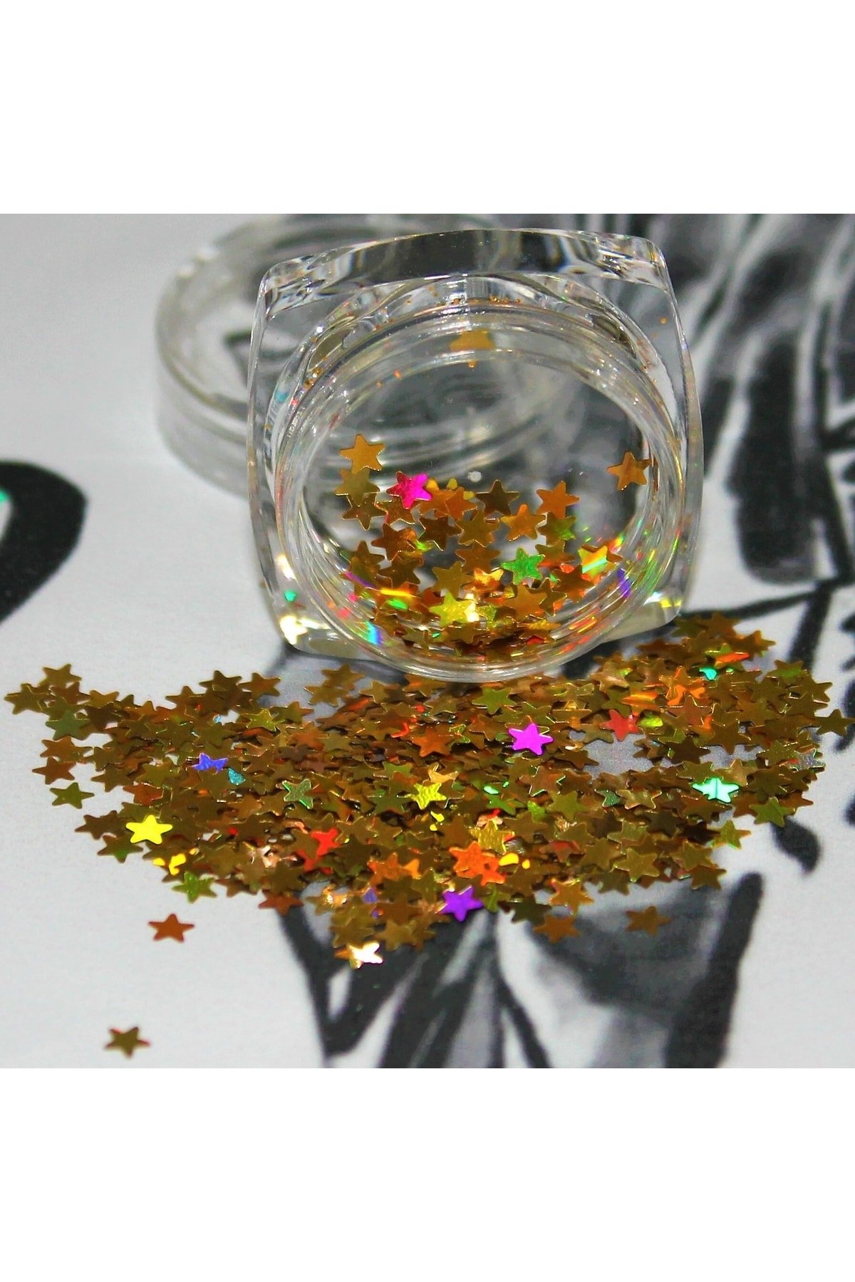 Tırnak Süsleme Işığı Çok Iyi Yansıtan Parıltıl Yıldız Desenli Pul Nail Art - Görsel 4