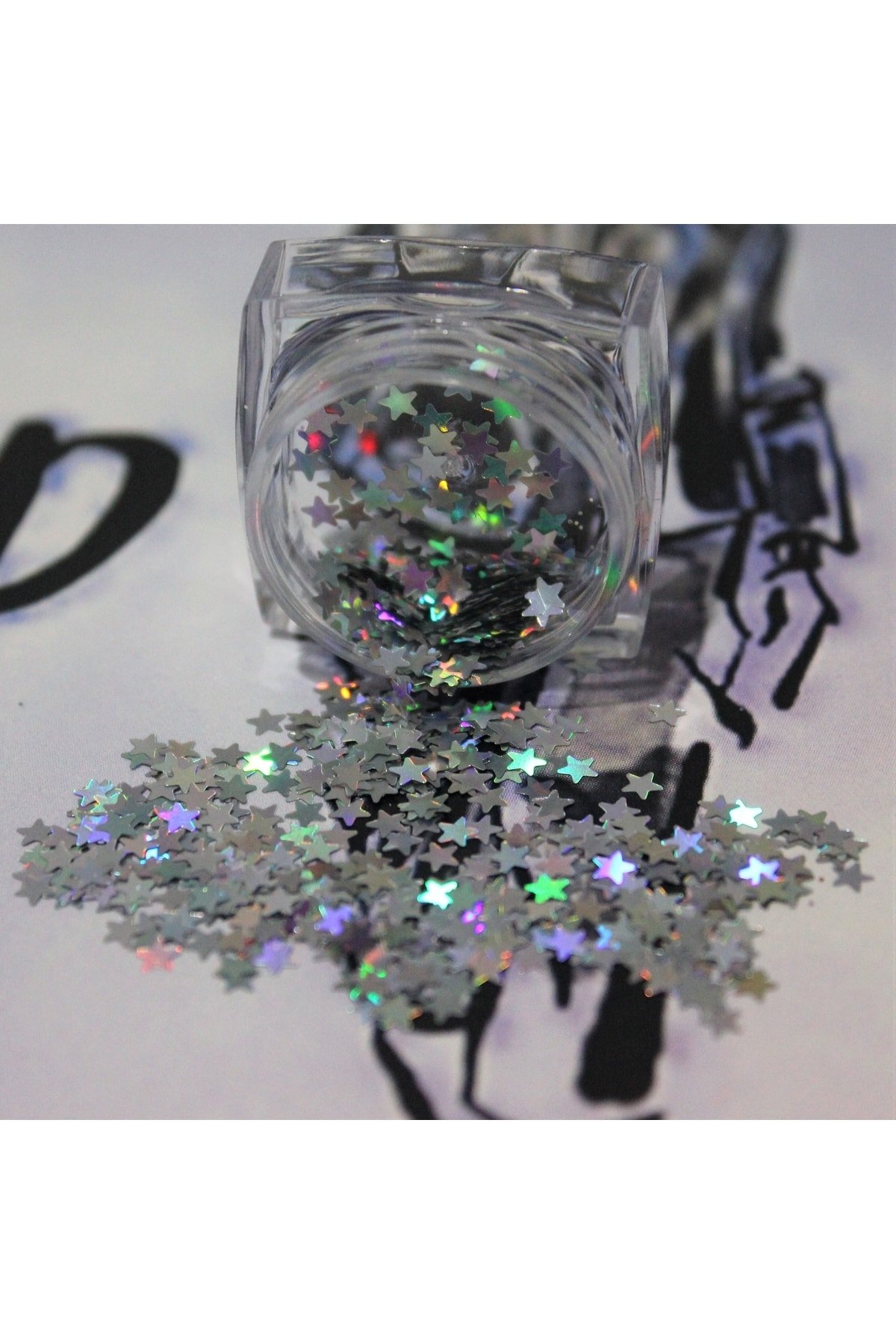 Tırnak Süsleme Işığı Çok Iyi Yansıtan Parıltıl Yıldız Desenli Pul Nail Art - Görsel 5