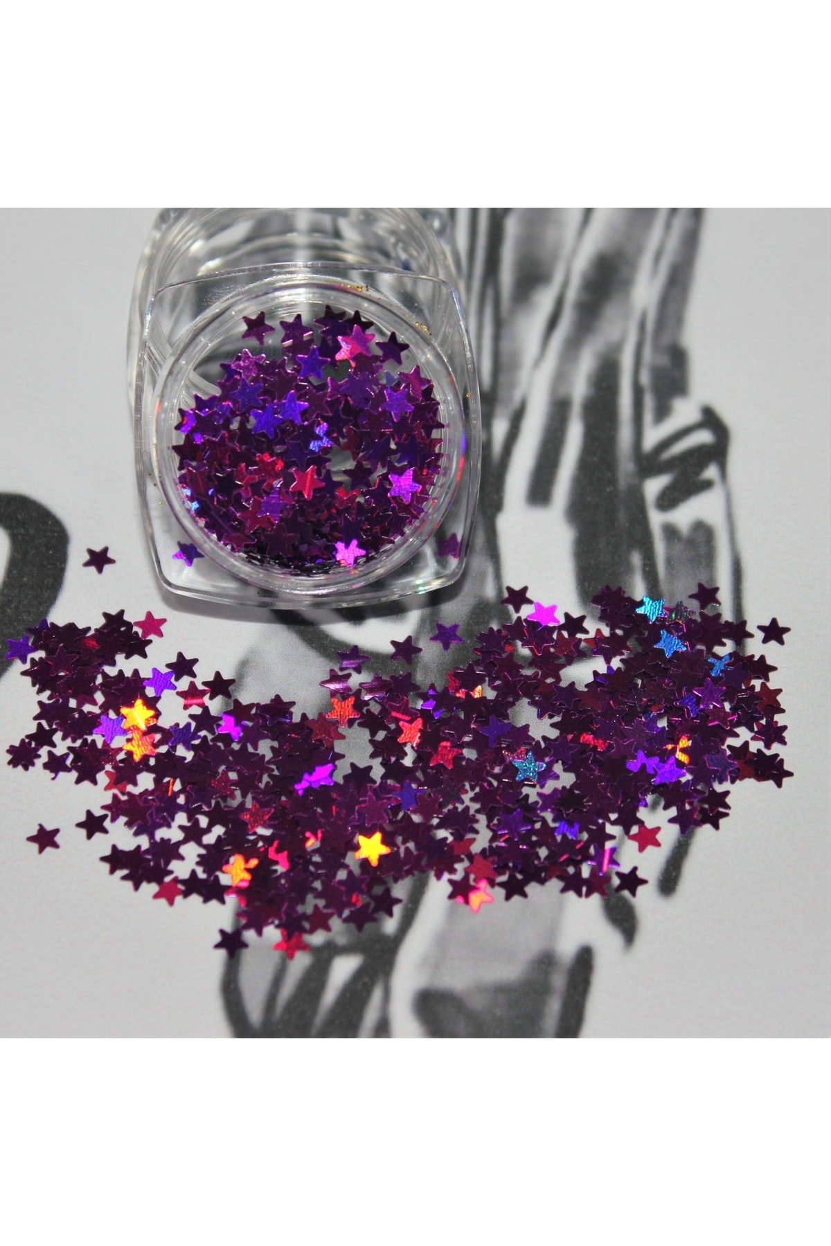 Tırnak Süsleme Işığı Çok Iyi Yansıtan Parıltıl Yıldız Desenli Pul Nail Art - Görsel 7